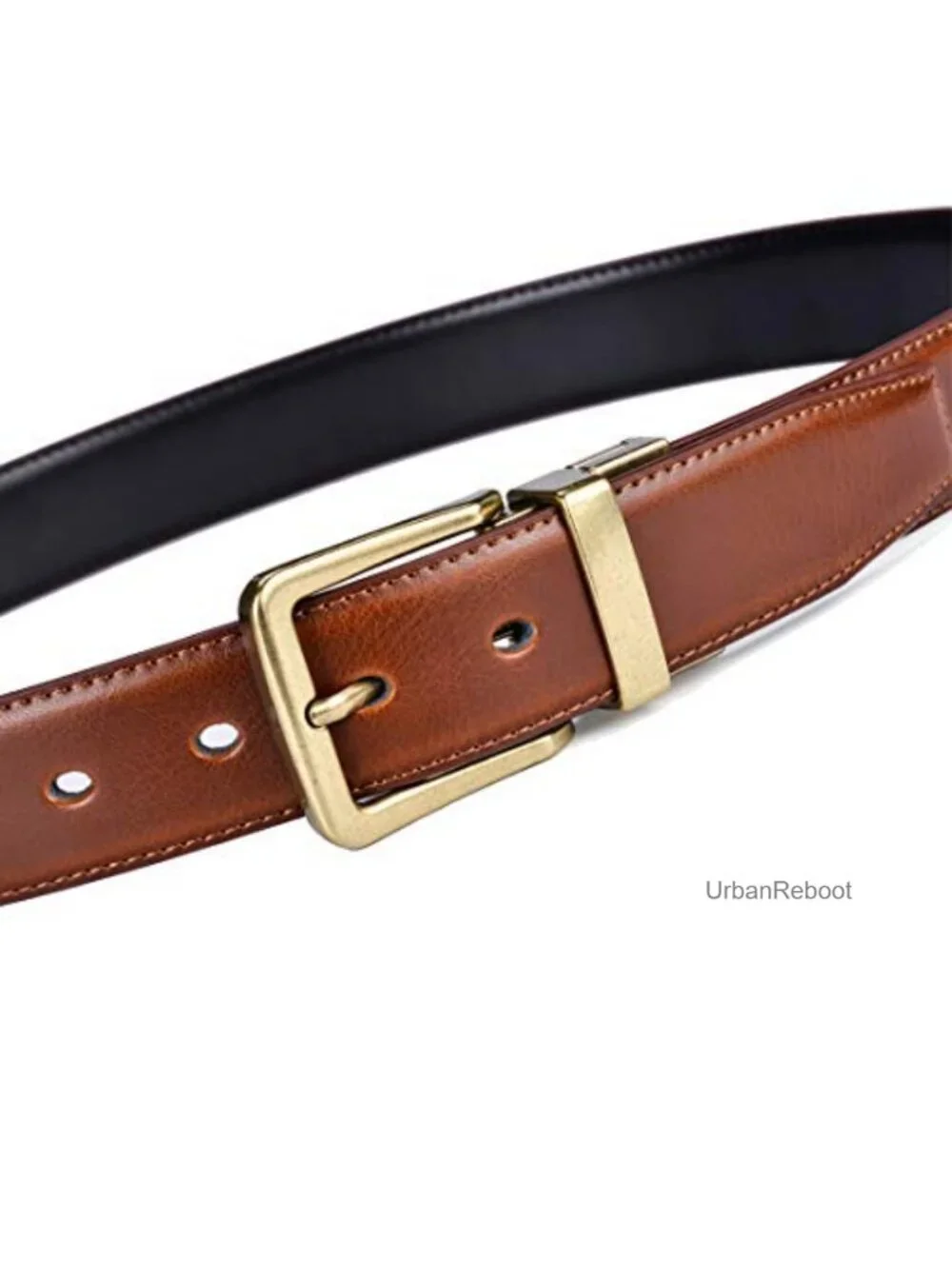 Men's Reversible Leather Belt 1.25 in Wide Rotating Buckle Gift Box
